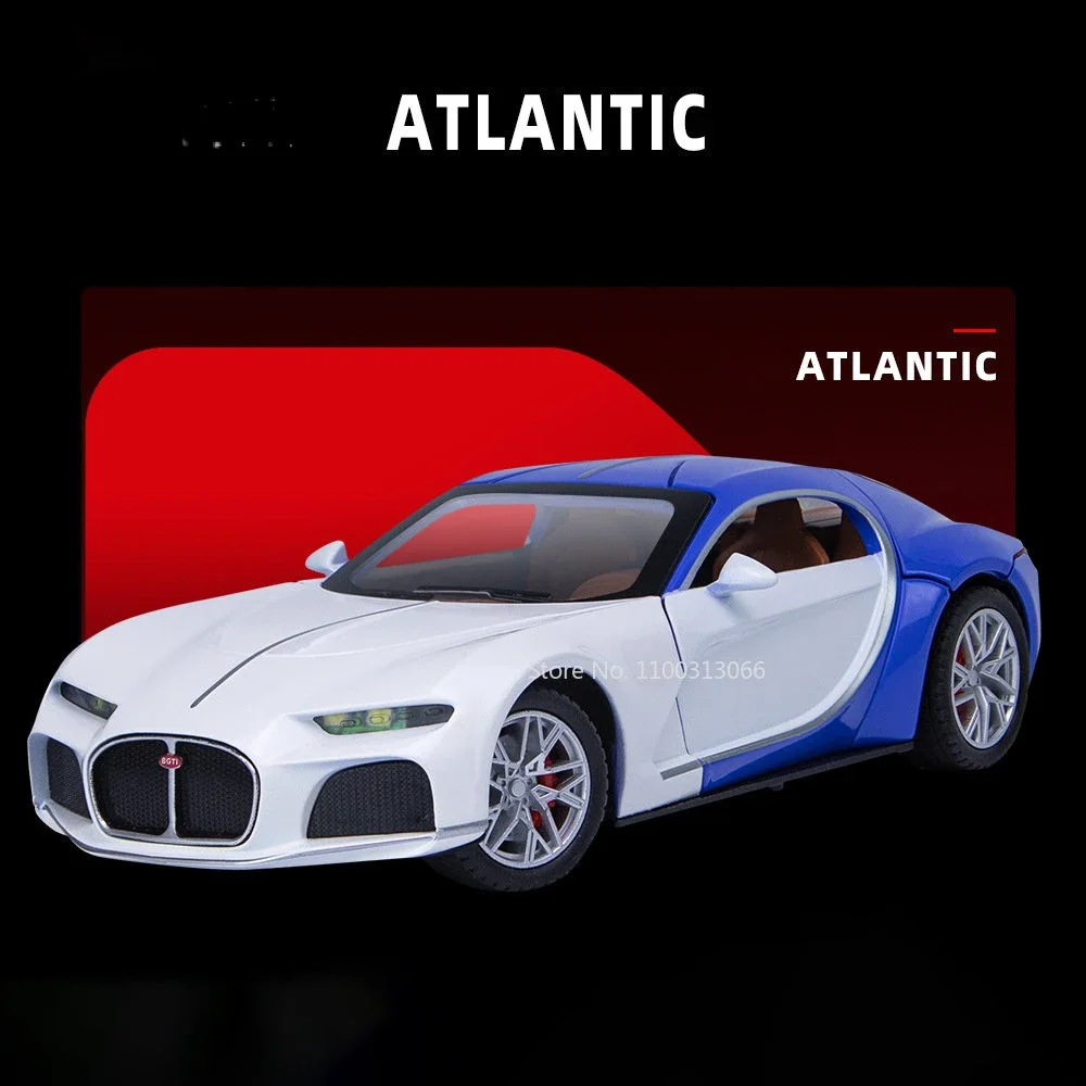 1:24 Bugatti Atlantic Spielzeugmodell, Sportwagen, Legierung, Druckguss, zurückziehbares Soundlicht, 3 Türen geöffnet, Weihnachts-Supercar, Geschenke für Kinder