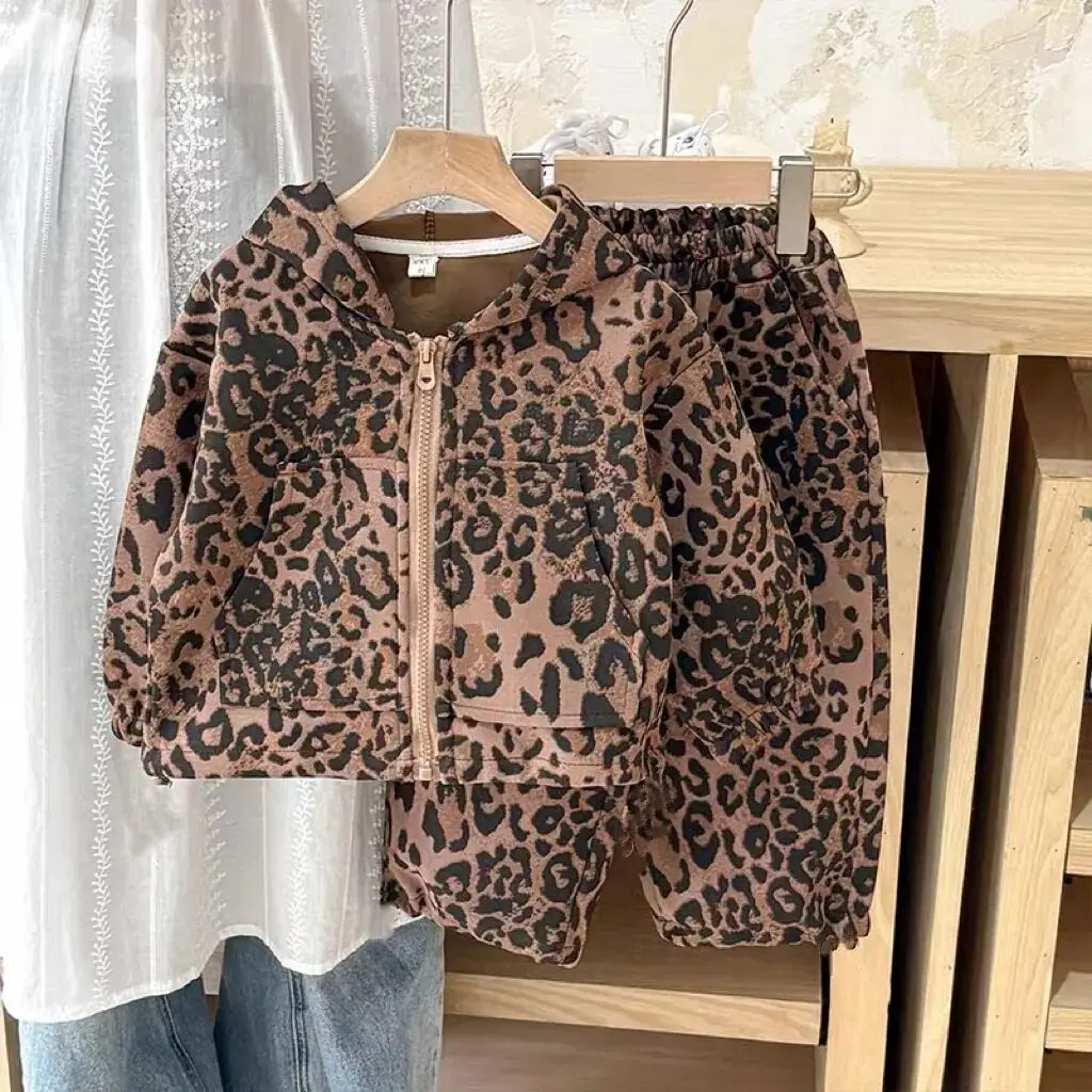 

Girls' Autumn Set 2026 New Style Korean Edition Leisure Children's Leopard Pattern Sportswear Two Piece Set