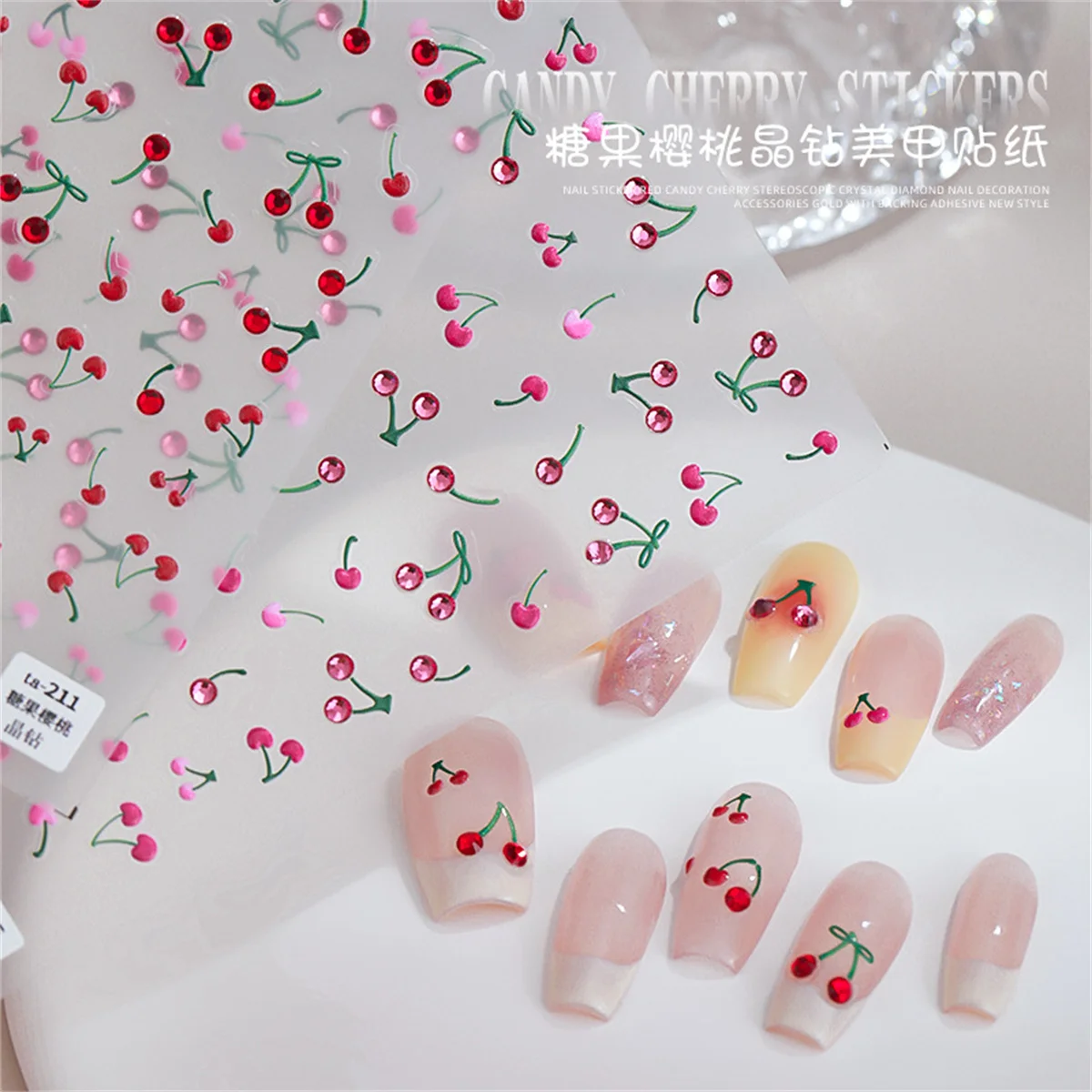 1 sztuk 5D luksusowe czerwone różowe żółte wiśniowe naklejki do paznokci słodkie Kawaii owoce ozdoby do paznokci naklejki samoprzylepny suwak transferowy DIY