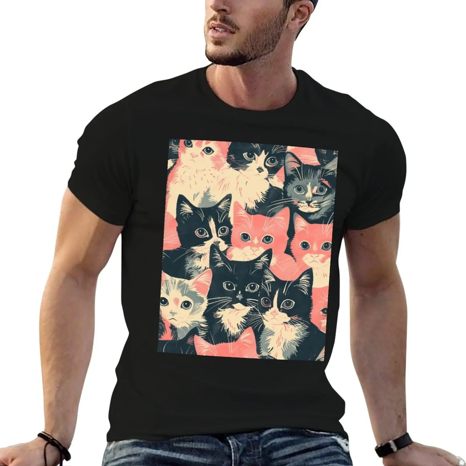 

Adorable Vintage Cute Cats Kittens Pattern Art T-Shirt t shirt man casual t shirts designer T-Shirt