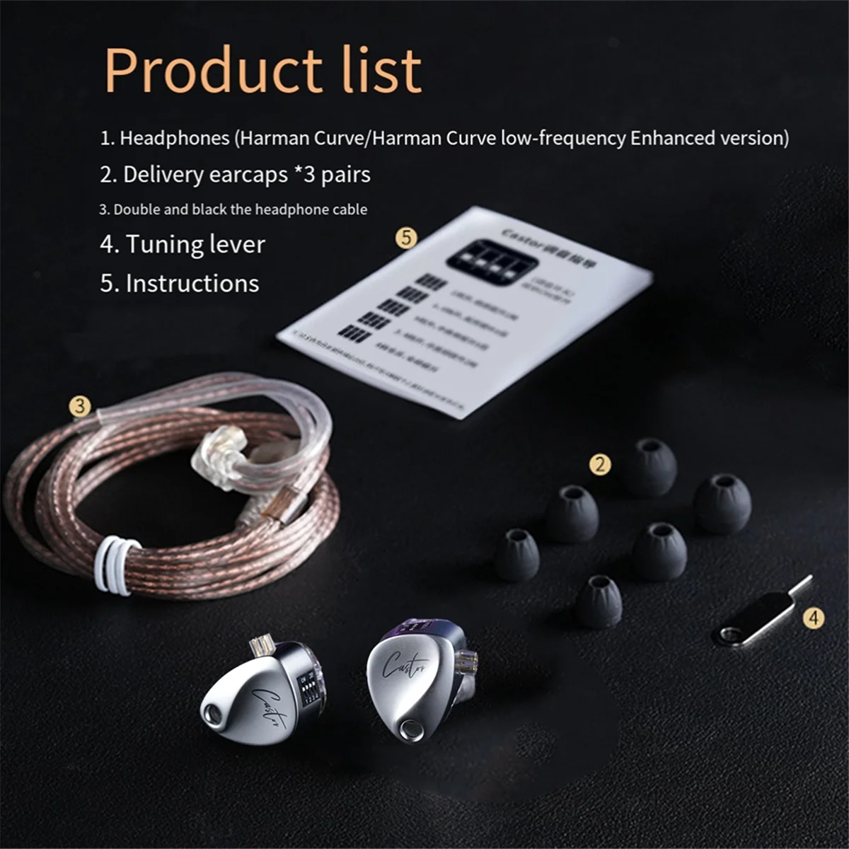 KZ Castor Hifi Headphones 2 Dynamic in Ear Tunable Wired Earphones Wheat-Free Cancelling Earbuds