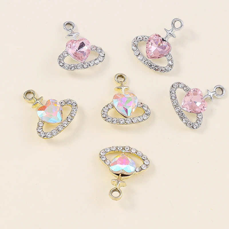 10 Piezas de Dijes de Corazón de Cristal CZ Brillante para Hacer Collares y Pendientes, Accesorios para Hacer Joyería Hecha a Mano