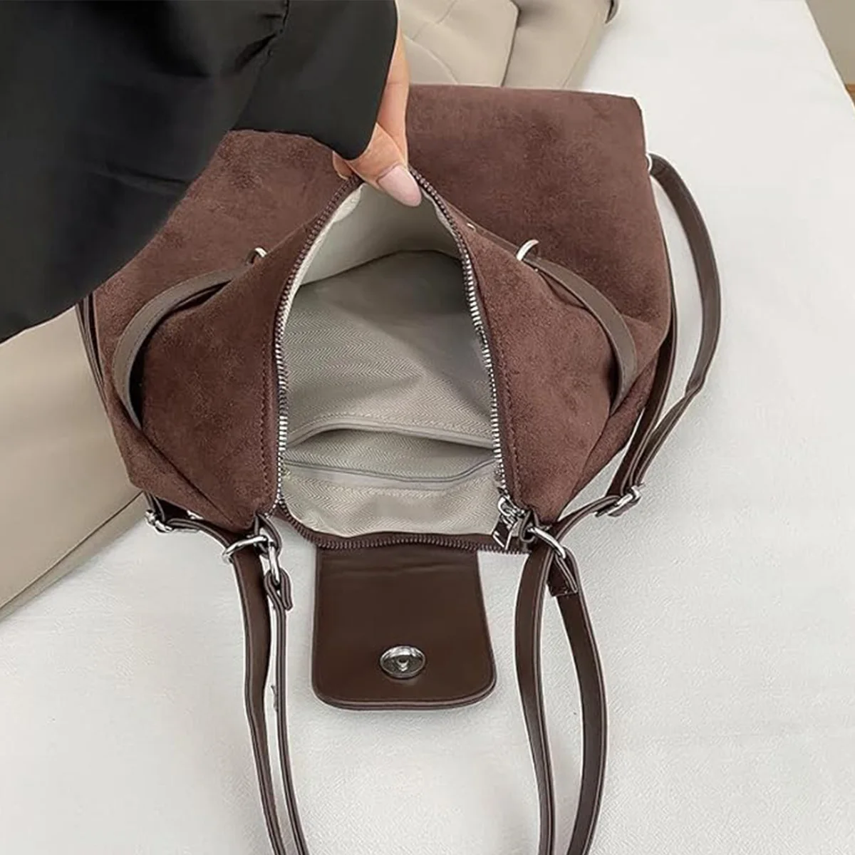 

Ladies Suede Shopping Bag Stylish Large Capacity Versatile Shoulder Bag Business Travel Shopping Bag