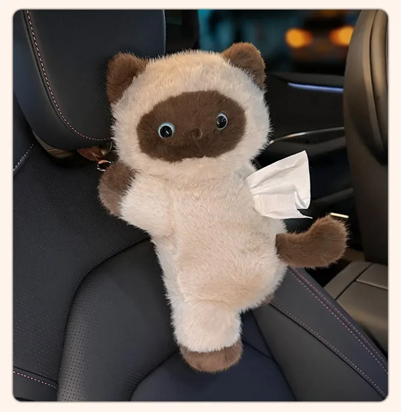 1Pc Cartoon Cat Car Tissue Box Creative Doll Universal Car Hanging Pumping Box Cute Plush Vehicle Tissue Case Paper Hanging Bag
