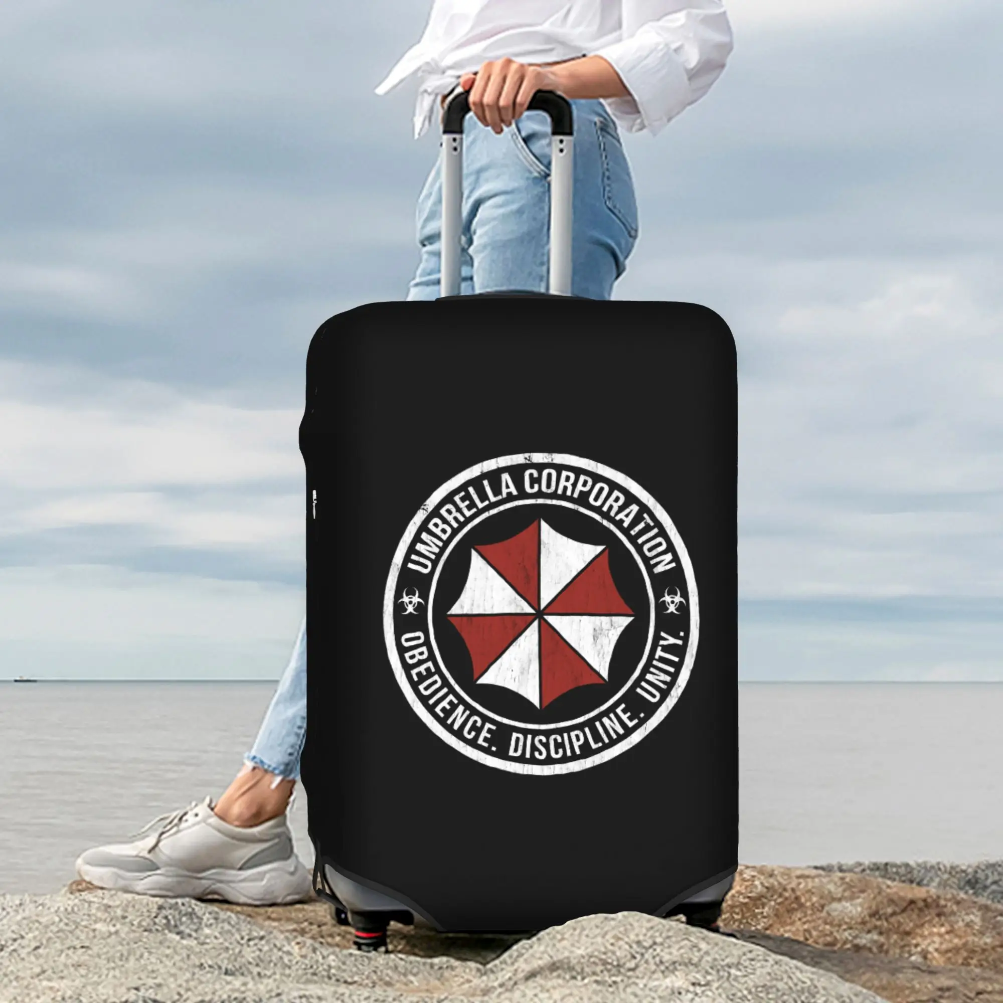 Custom Grunge Umbrella Corporation Luggage Cover Protector Funny Video Game Travel Suitcase Covers for 18-32 Inch