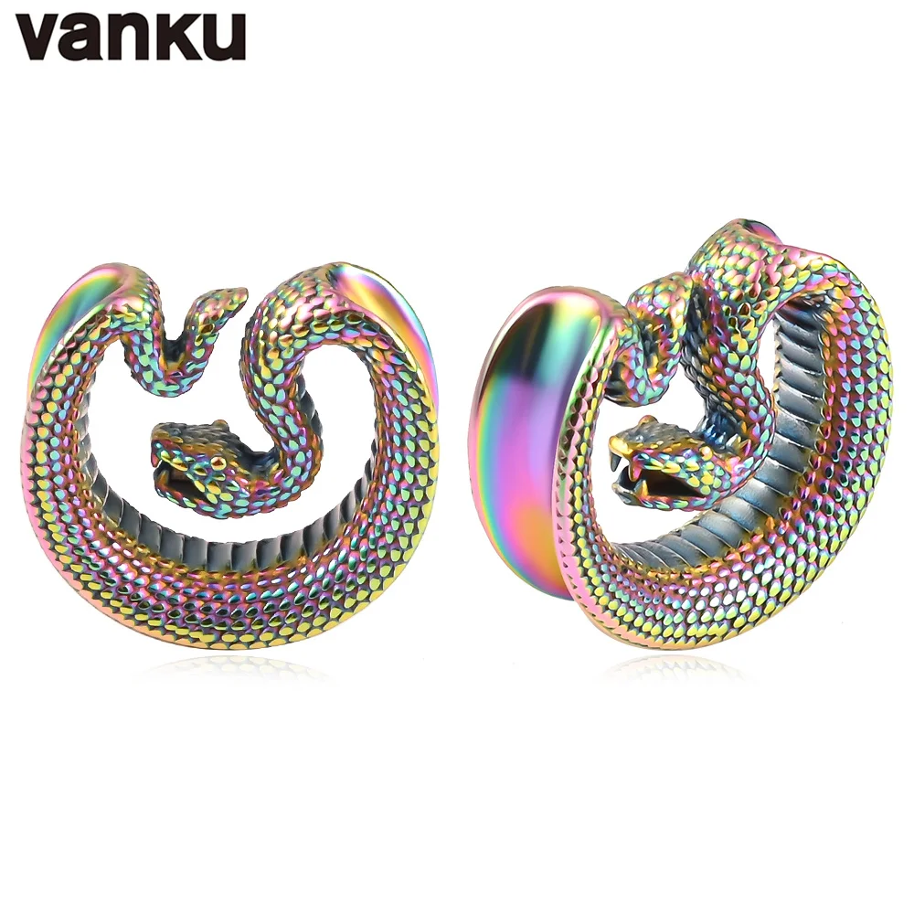 NONE Vanku 2PCS Edelstahl Schlange Sattel Ohrstöpsel Tunnel Ohr Piercing Plugs Bahren Körperschmuck Messgeräte Tunnel Expander 4
