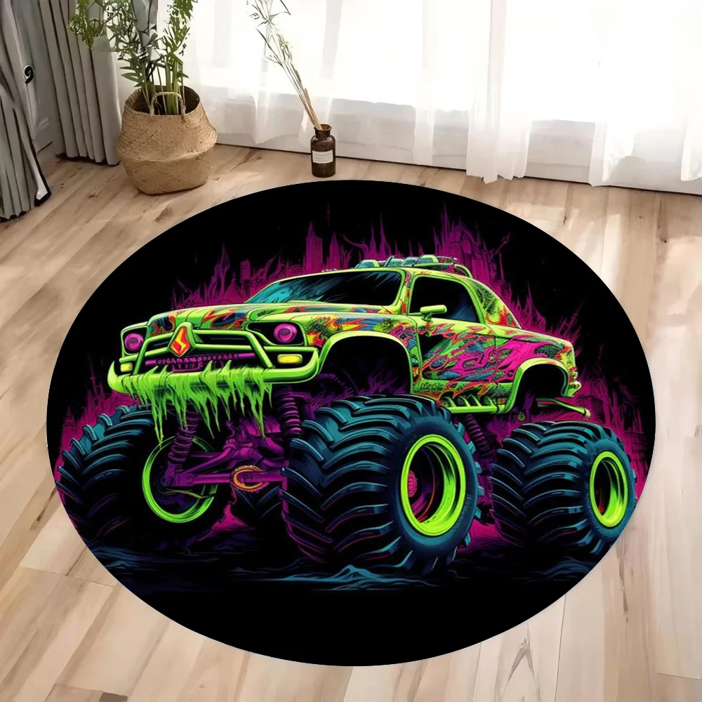 Cartoon Dinosaur Off-road Round Circle Area Rug Carpet for Living Room Bedroom Playroom Home Decor Non-slip Doormat Dropshipping