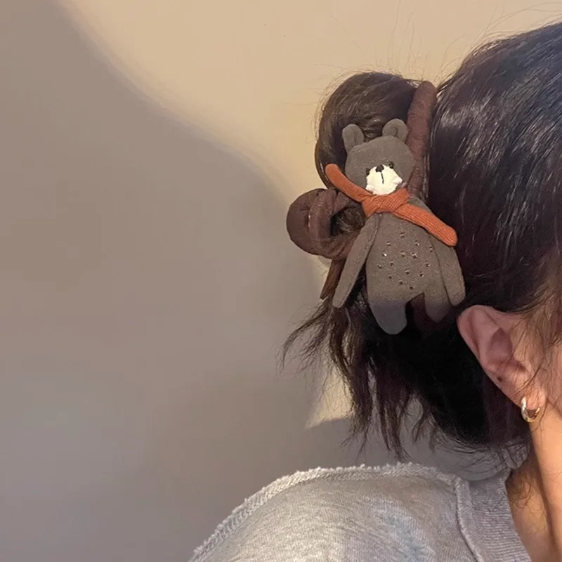 1pc Cute Scarf Bear AB Face Catching Cartoon Animal High End Haircut Shark Clip Hair Accessories New Style