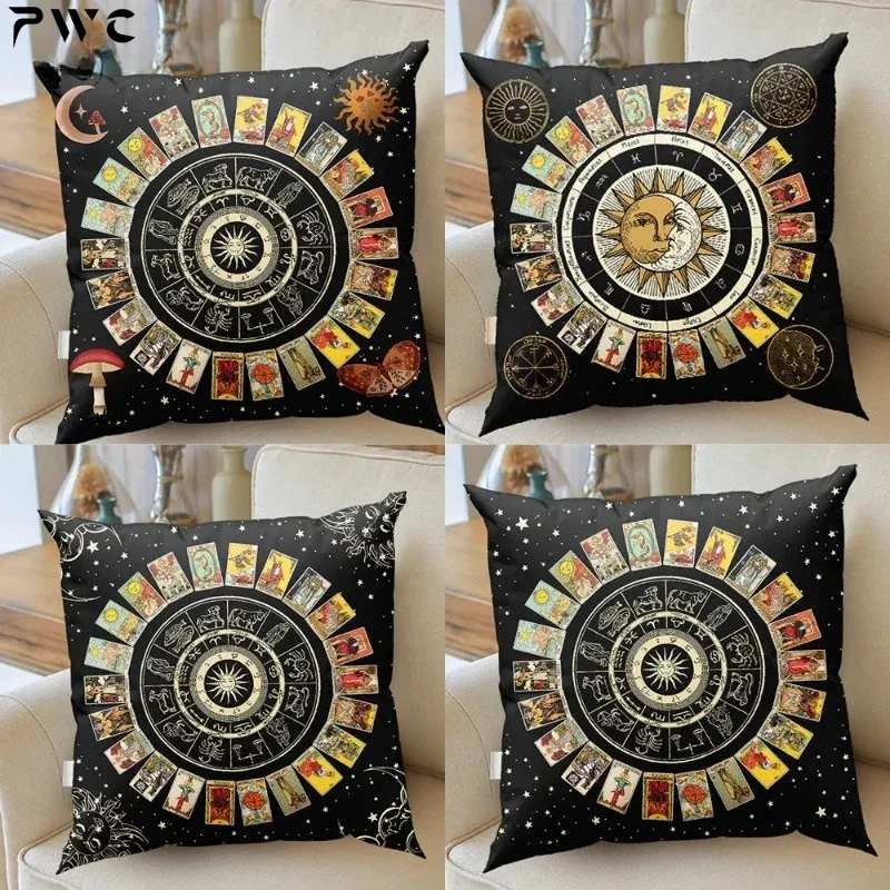 Mandala Tarot Card Throw Pillows Cushion Cover Zodiac Astrology Chart Sun Moon mushroom Sofa Home Decor Decorative Pillowcase