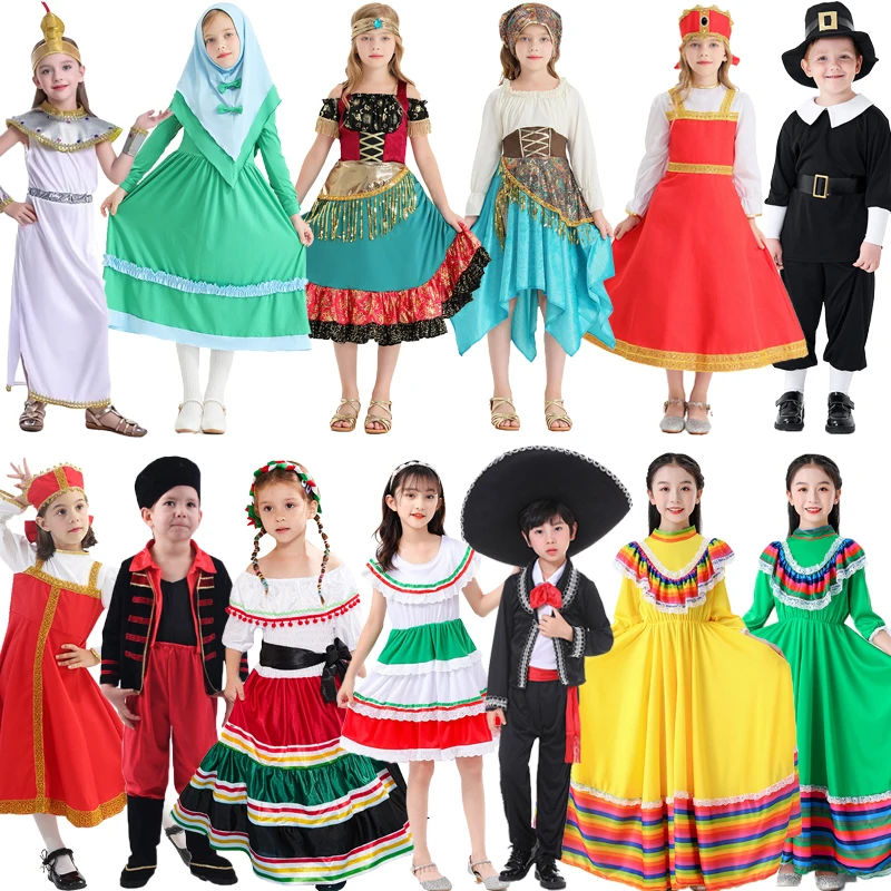 Halloween Ethnisches Kostüm Naher Osten Schottland Bühnenaufführungskleidung Kindertag Sechs-Eins Nationalbühnenoutfits