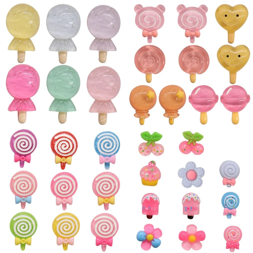 

6-11pcs Kawaii Lollipop Cherry Cake Flower Ice Cream Resin Shoe Charms For Clogs Pins Garden Shoes Button Decorations Girls Gift