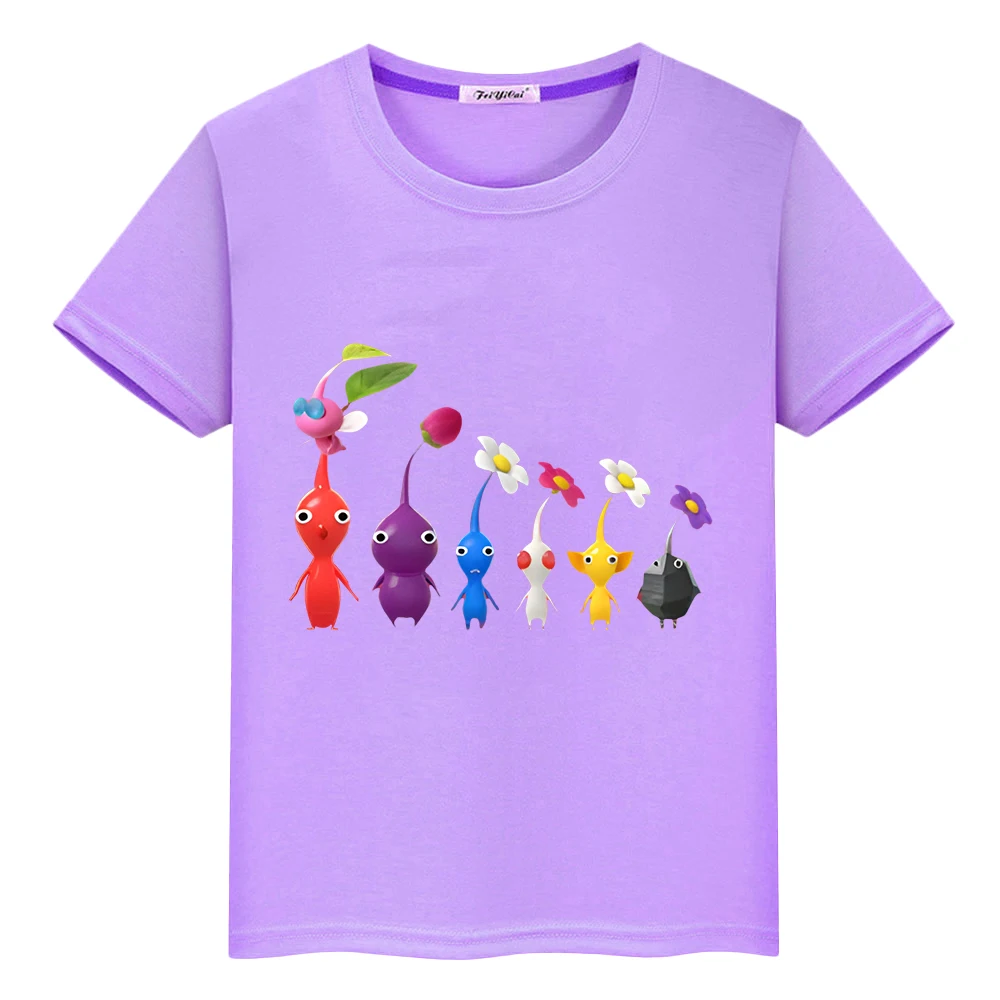 Pikmin Summer boy girl clothes Print Cute T-shirt 100%Cotton Short cartoons Tops anime Tees pride tshirt y2k Tshirt kid Day gift image 2