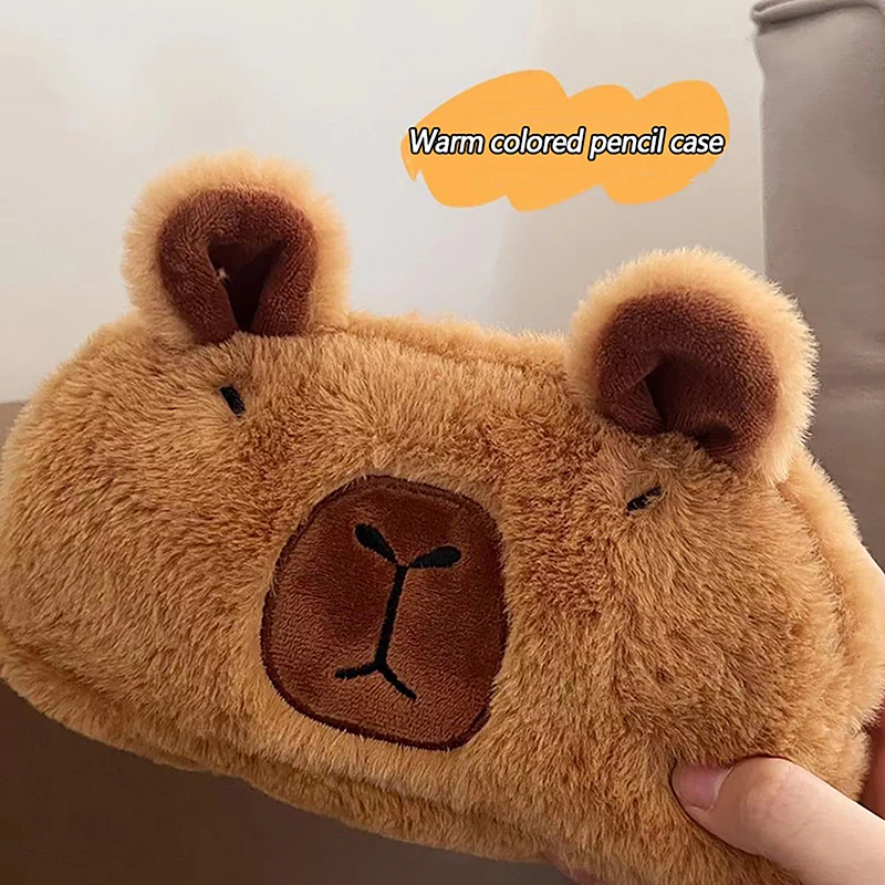 Cute Kawaii Large Capacity Capybara Pen Bag Funny Cartoon Fashion Capybara Plush Pencil Pouch School Supplies Birthday Gifts