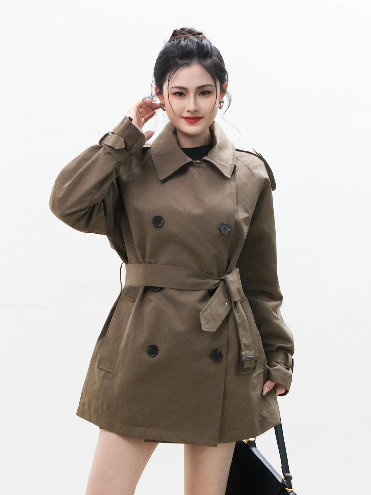 

Женское длинное пальто Chelzy Briti Sle с двубортной застежкой, приталенное, с отложным воротником, на весну-осень, с поясом, верхняя одежда Ele Commu