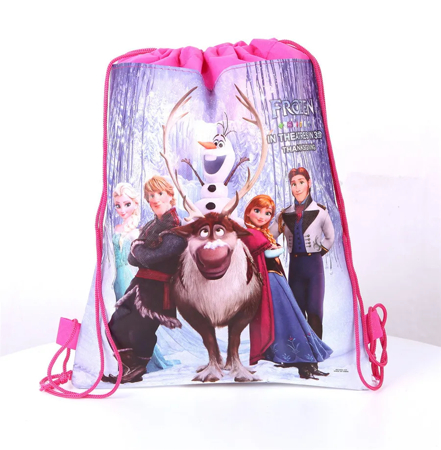 27*35cm Frozen Elsa Mochila Gift Bag Non-woven Birthday Party Favors Gift Shopping Bag Drawstring Backpack Party Decoration