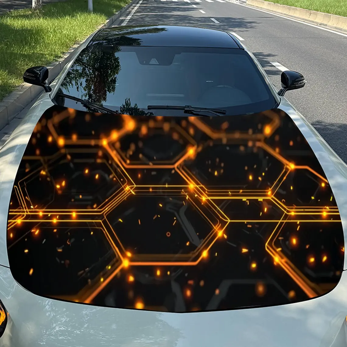 

Цельная легкая в установке пленка на капот автомобиля, абстрактный шестиугольный узор, подходит для большинства наклеек для внешнего декора автомобиля, Bubble F