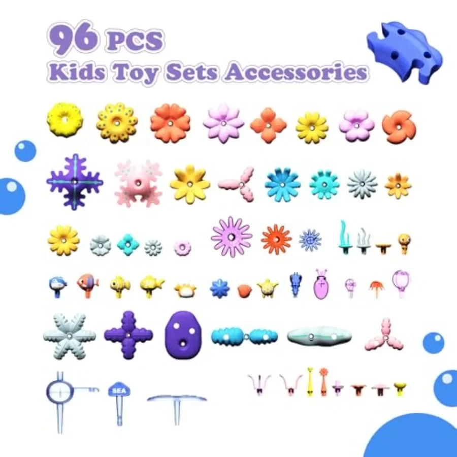 96PCS Ocean Adventures DIY Building Stacking Toys SetEducational STEM Toy Gift for with Organizer Box Fun Cognitive Learning To