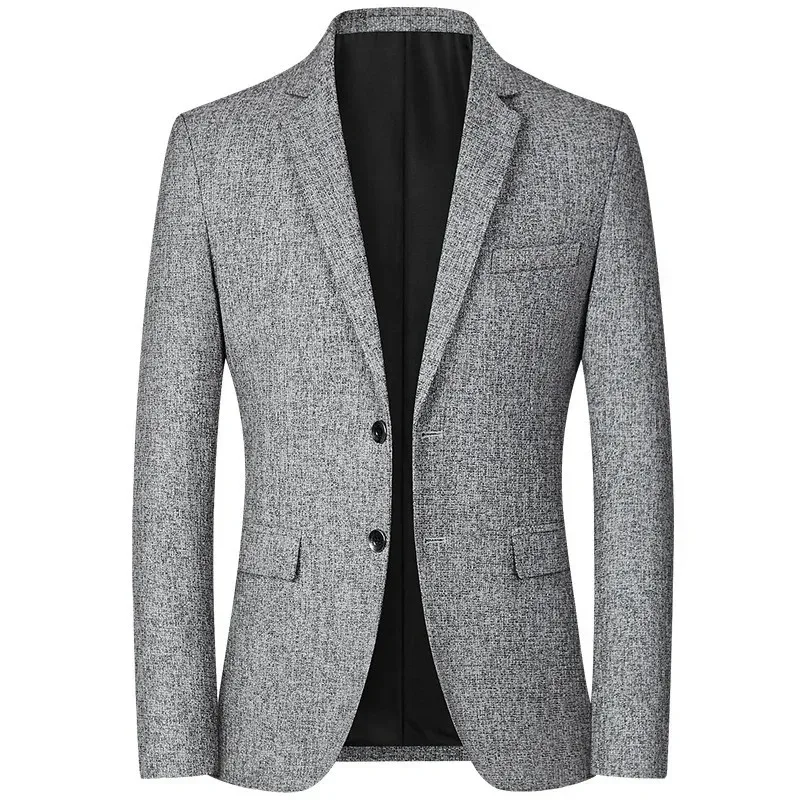 Brand 2026 Spring Autumn Men Tweed Blazer Two Buttons Notched Lapel Vintage Textured Casual Suit Jacket Business Daily Outerwear