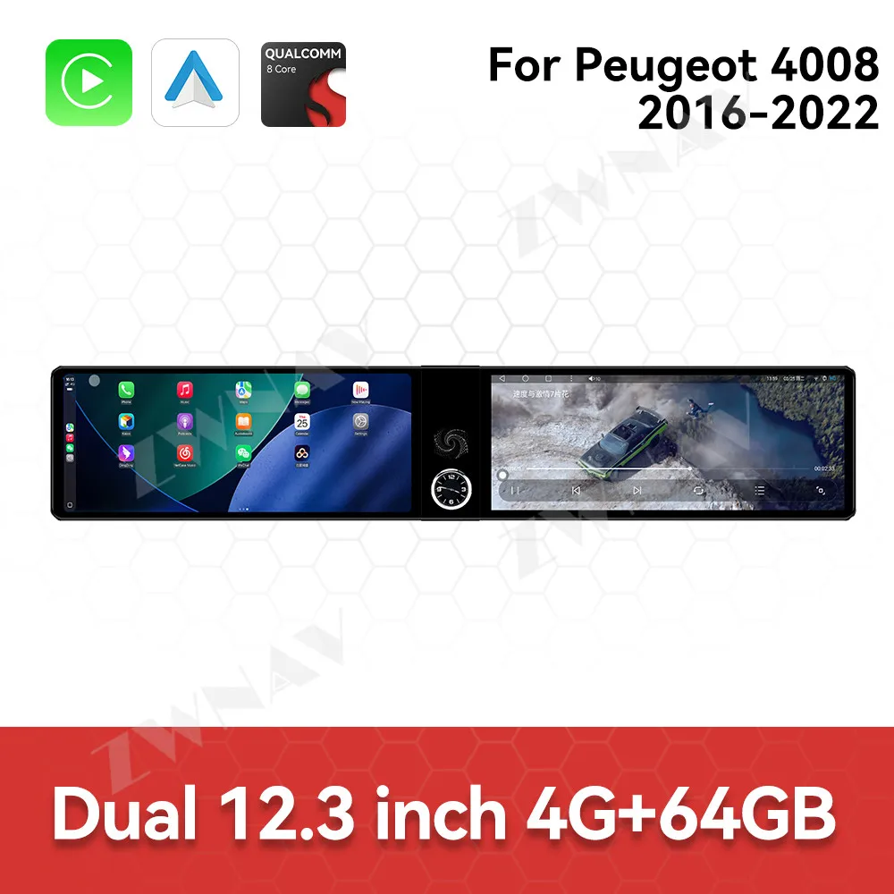 

Android 13 GPS-навигация с двойным 12,3-дюймовым сенсорным экраном Carplay для Peugeot 4008 2016-2022 WIFI 4G Автомобильный мультимедийный плеер Головное устройство