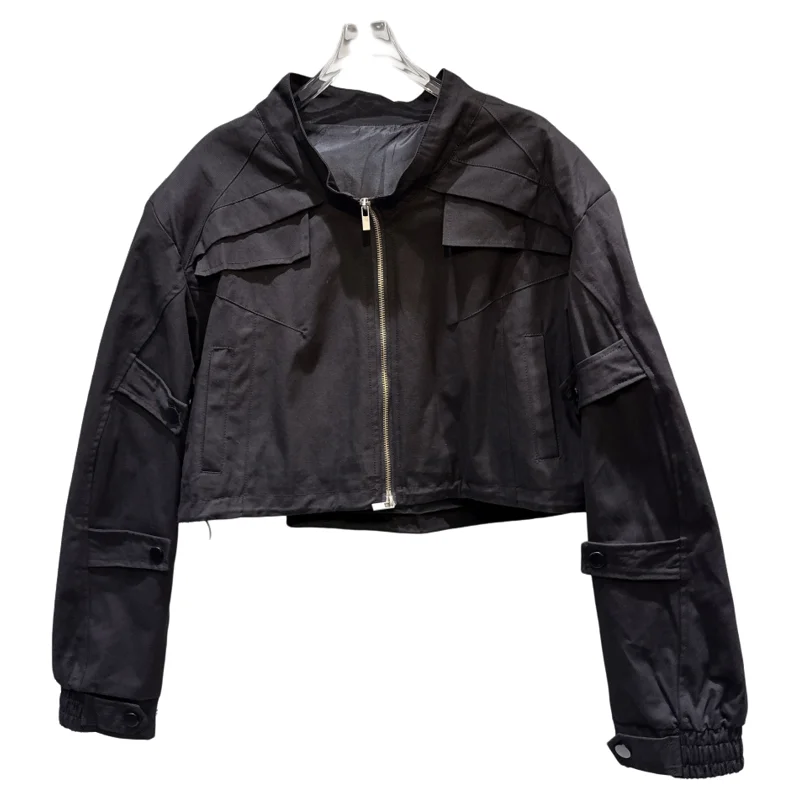 

Street Sle Spicy Girl Design ort Jaet Women's Loose Fit Workwear Coat with Belted ket Stand Collar Zipper Closure