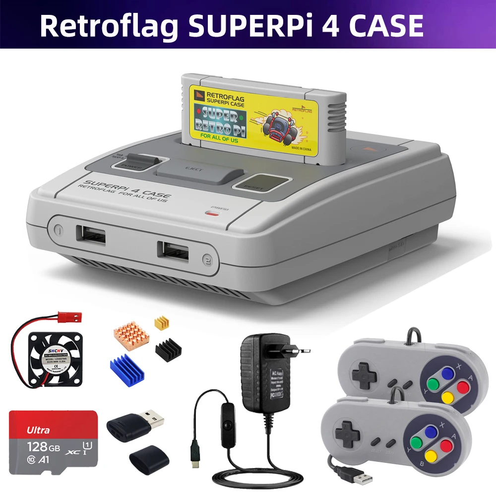 Чехол Retroflag SUPERPi 4 для Raspberry Pi 4B с картриджем, безопасное отключение, сброс, корпус для Pi 4 Optioal Fan Heasinks, геймпад