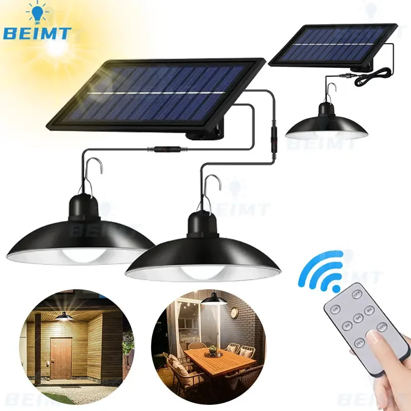 

IP65 Waterproof Solar Pendant Light LED Lamp Double Head Solar Lamp With Remote Control For Outdoor Indoor Garden Yard Shed Barn