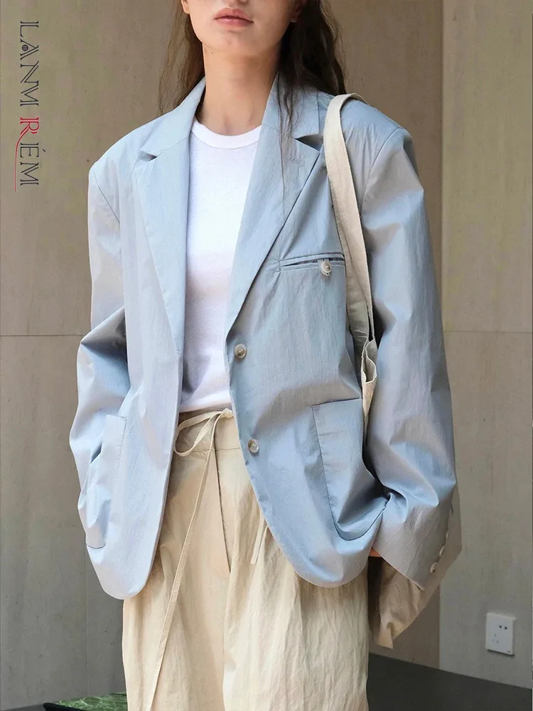 

[LANMREM] Minimalism Office Lady Loose Blazers For Women Notched Single Breasted Long Sleeve Jackets 2024 Autumn New 26D9839