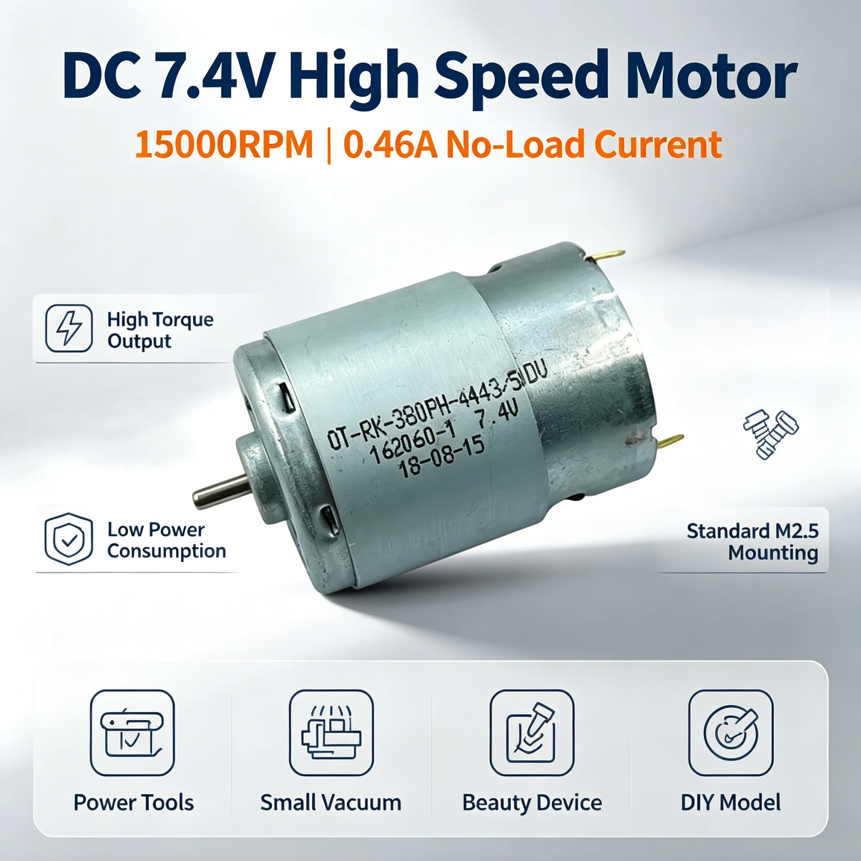 RK-380PH-4443 DC 7.4V High-Speed Micro 380 Motor 15000rpm Electric Screwdriver Tool for Model Making