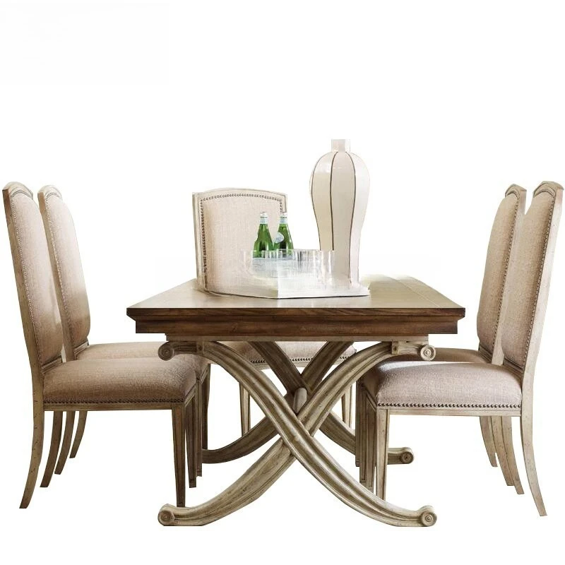 

American old solid wood dining table loft retro conference table European desk, light luxury workbench