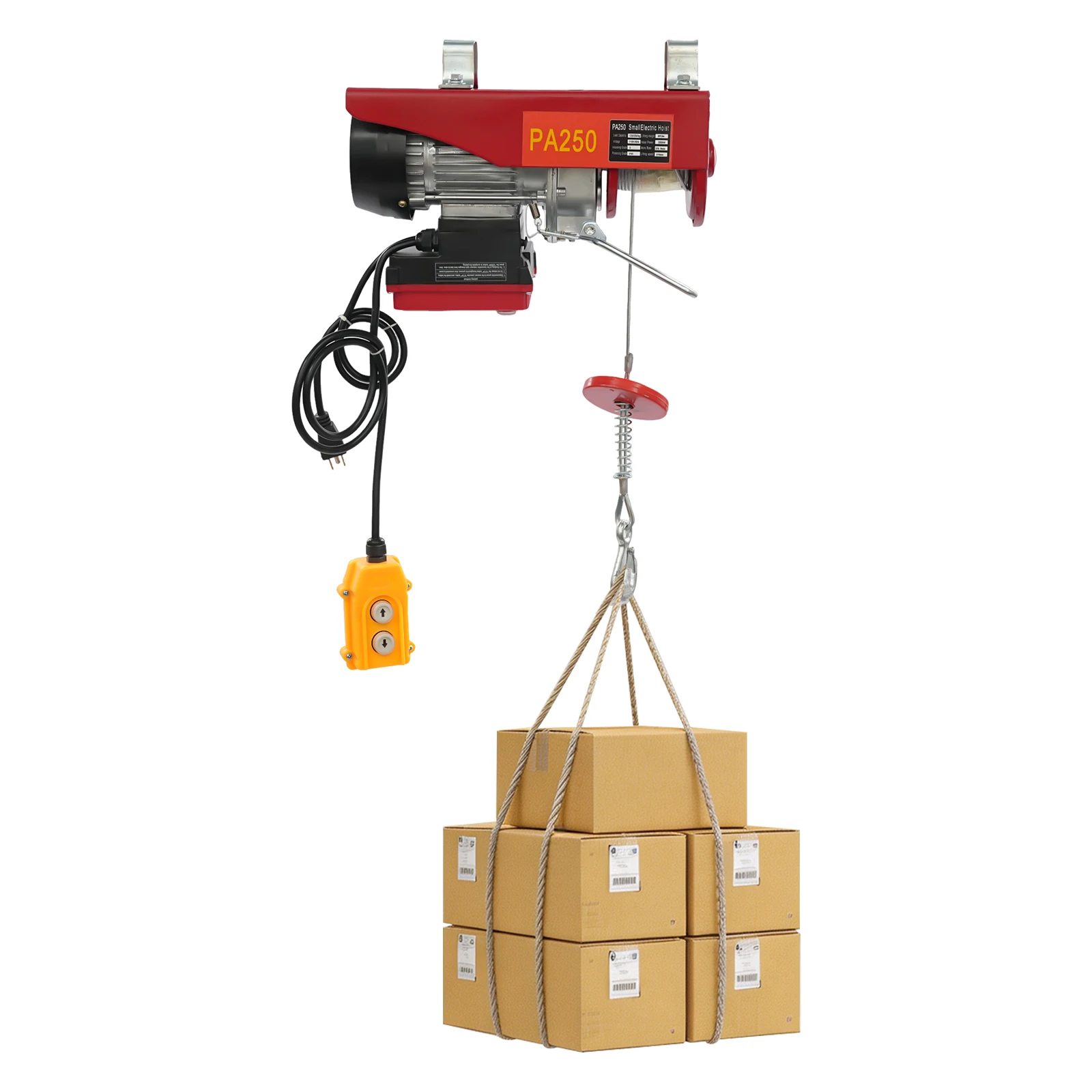 Wireless Lifting Tool, Electric Hoist, Electric Winch 550lbs 12m Steel Rope 2 Slings Remote Control Durable Crane for Workshop Warehouse