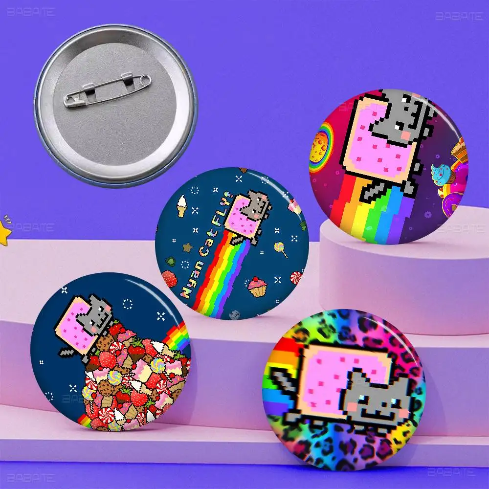 Cute Cartoon Nyan Cat New  Brooches Soft Button Pin Funny Silly Gnarpy on A Skateboard Meme Badge Gamer Collection Gifts