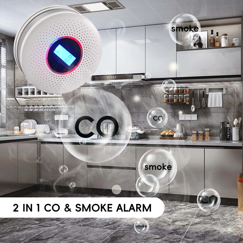 Carbon Monoxide And Smoke Combo Detector Battery Operated CO Alarm With LED Light Flashing Sound Warning