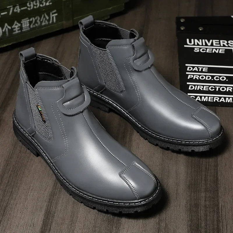 Bottes de Rinçage de Luxe en Cuir pour Homme, Chaussures Montantes de Marque Rétro, Confortables, à la Mode, Semelle Optique, 2024