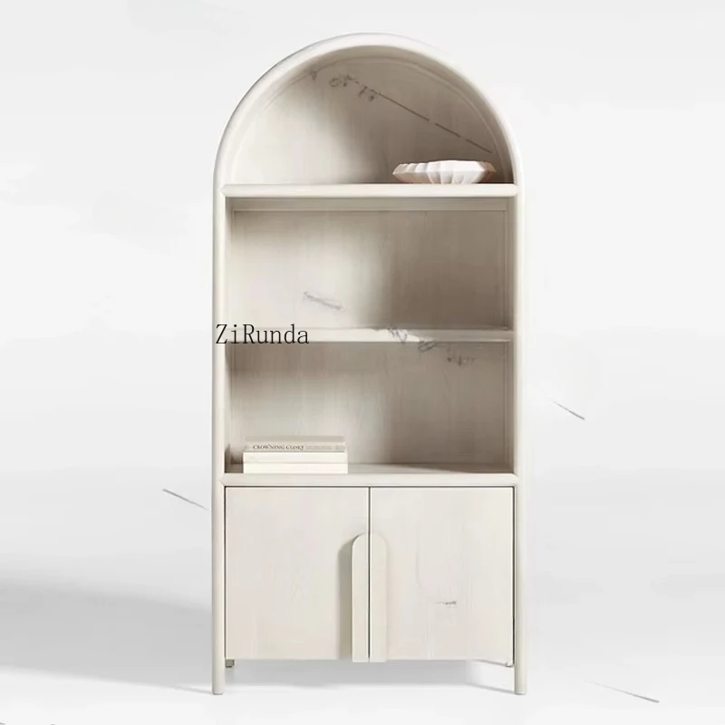 Amerikaanse lichte luxe massief houten gebogen boekenkast woonkamer retro zwarte antieke kast open display Franse opbergruimte