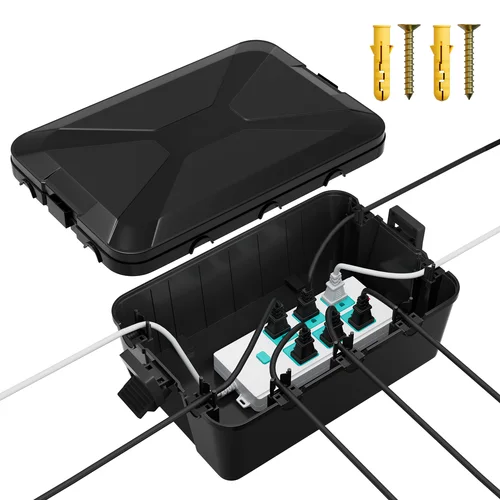 Caja eléctrica para exteriores, cubierta grande para cable de extensión exterior de 13x8x5, caja de conexión resistente al agua y a la intemperie, cable de alimentación exterior negro