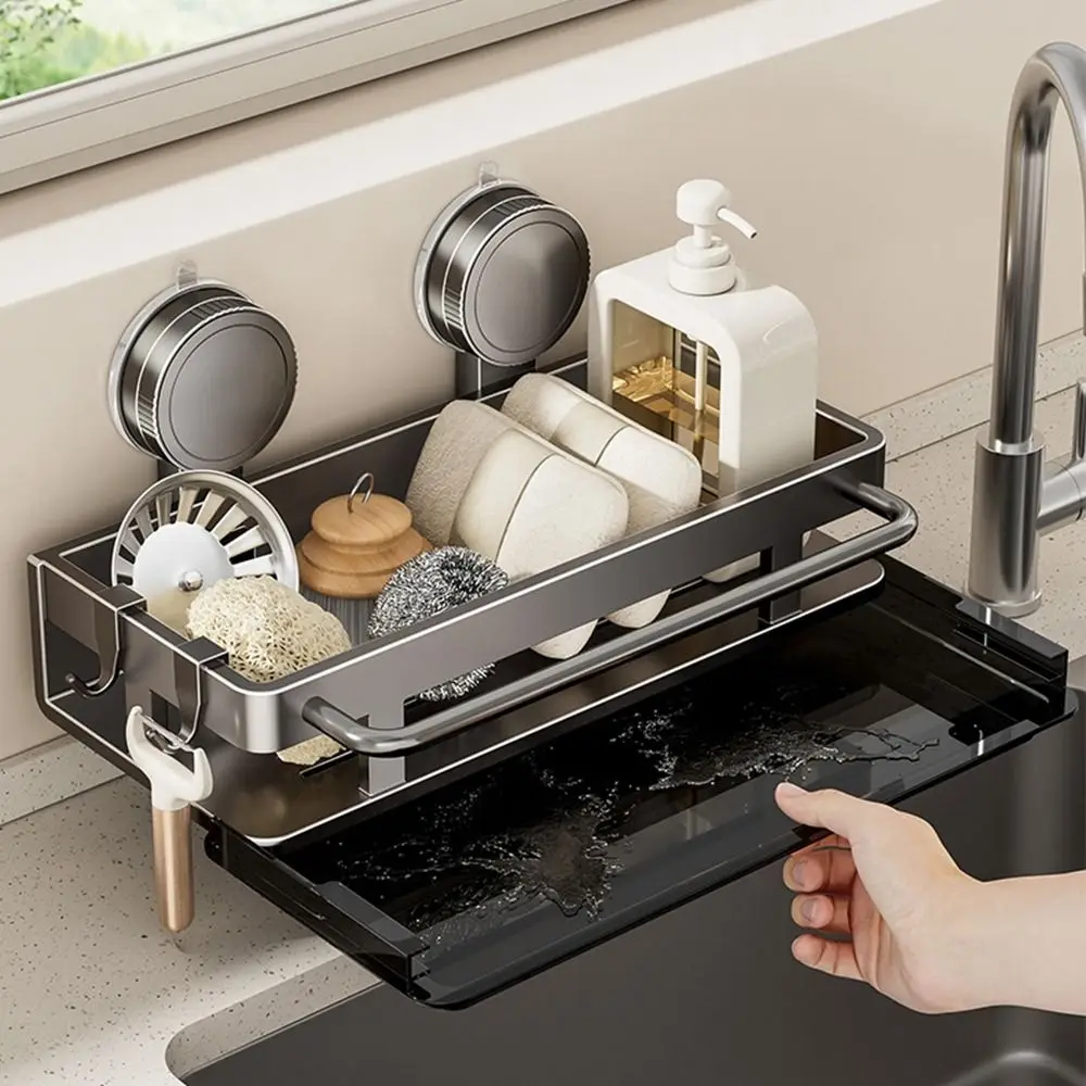 

Space Aluminum Suction Cup Dish Sponge Holder Wall Mounted Waterproof Rag Drainage Rack Punch Free Dustproof