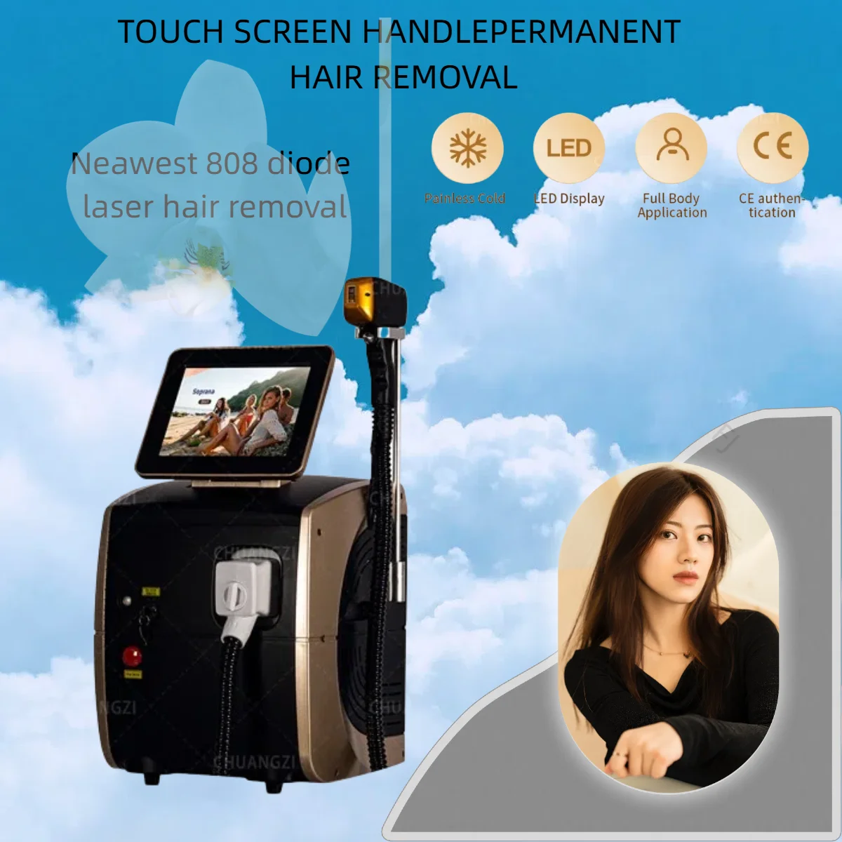 

Портативный диодный лазер премиум-класса для безболезненного удаления волос с титановой насадкой 755 808 1064 нм, многофункциональный аппарат для салонов красоты