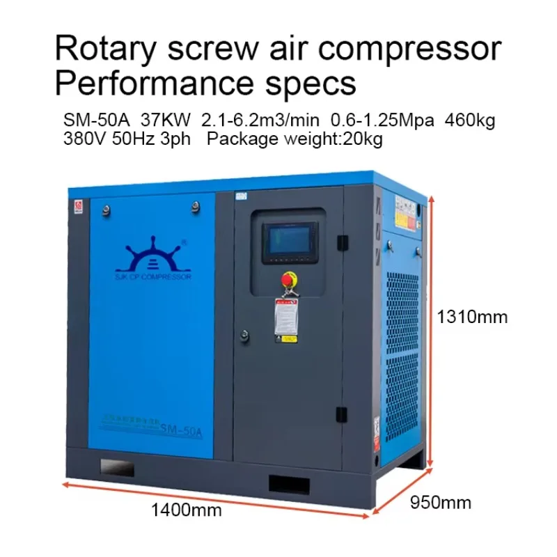 37kw AC Power Air Compressor 12bar 50hp Permanent Magnet 50hp Engine Bearing Motor 12bar Air for General Industrial Use