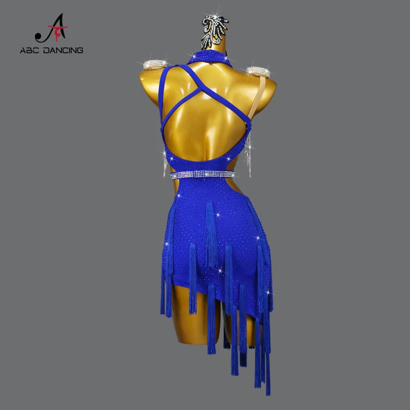 Faldas cortas con flecos de baile latino profesional para mujer, traje de actuación femenino Sexy, ropa de práctica de salón, ropa de Salsa, azul, nuevo