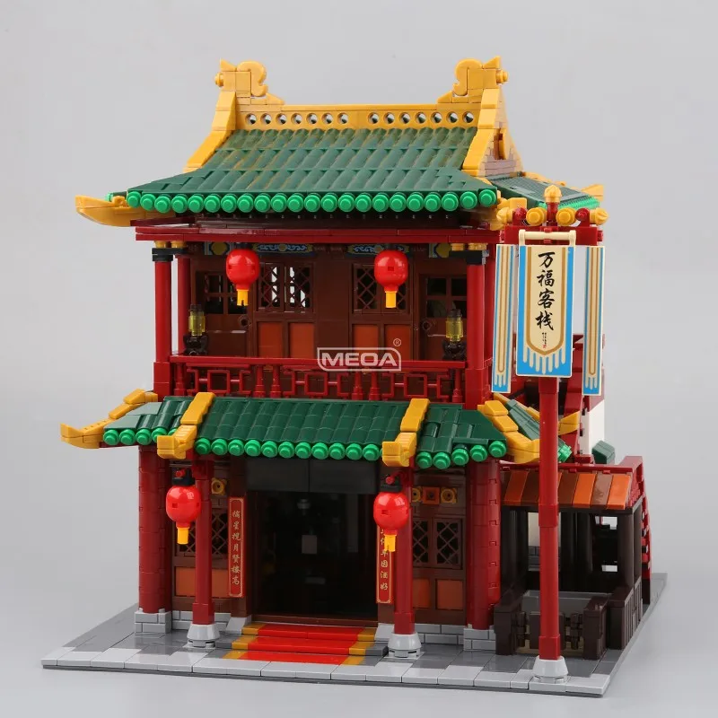 Bloques de construcción de arquitectura tradicional china, 3046 Uds., Zhonghua Street Inn, Hotel, modelo de ladrillos, juguetes para decoración de escritorio para adultos