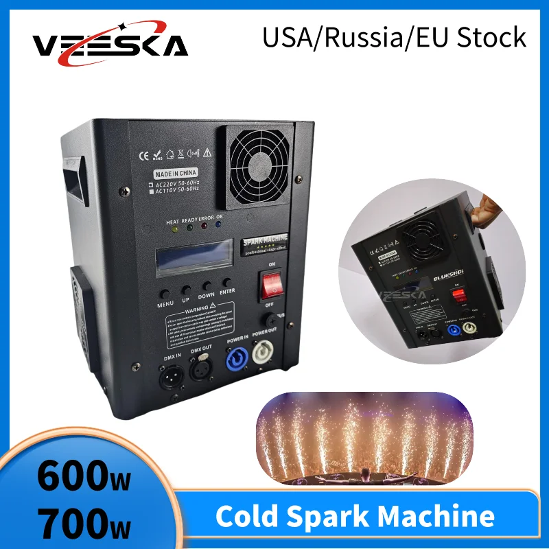 Máquina de fuegos artificiales de chispa fría de 600/700W/o solo Flightcase DMX Control remoto efecto de escenario máquina de fuegos artificiales evento de fiesta de boda