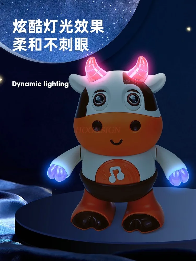 Singing and dancing, electric baby, 0-1 year old boy, head up training, puzzle robot, cow toy