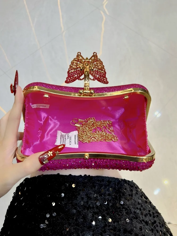 Moda 3d borboleta decoração saco de noite delicado feminino cravejado diamante bolsas casamento bolsa embreagem corrente sacos ombro