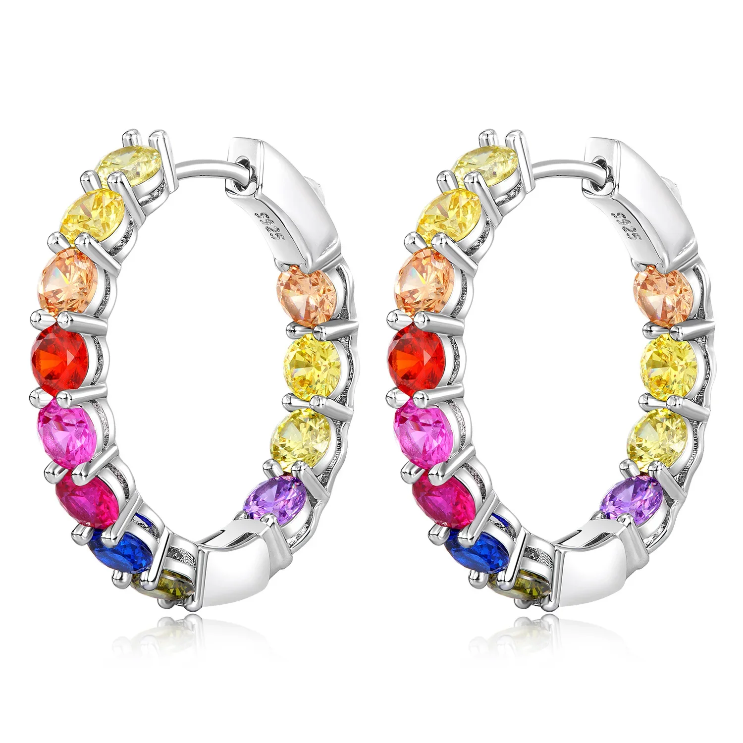 Personalized Colorful Circle Earrings 18K Gold Inlaid with Colored Baby Stones PT950 Platinum Women's Round Earrings