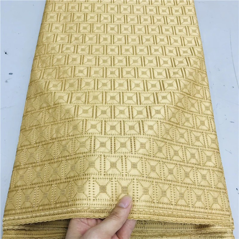 5 Yards Nigerian 100% Cotton Polish Satin Embroidery Fabric High Quality Swiss Voile Lace Material For Men Dubai Style YL011802