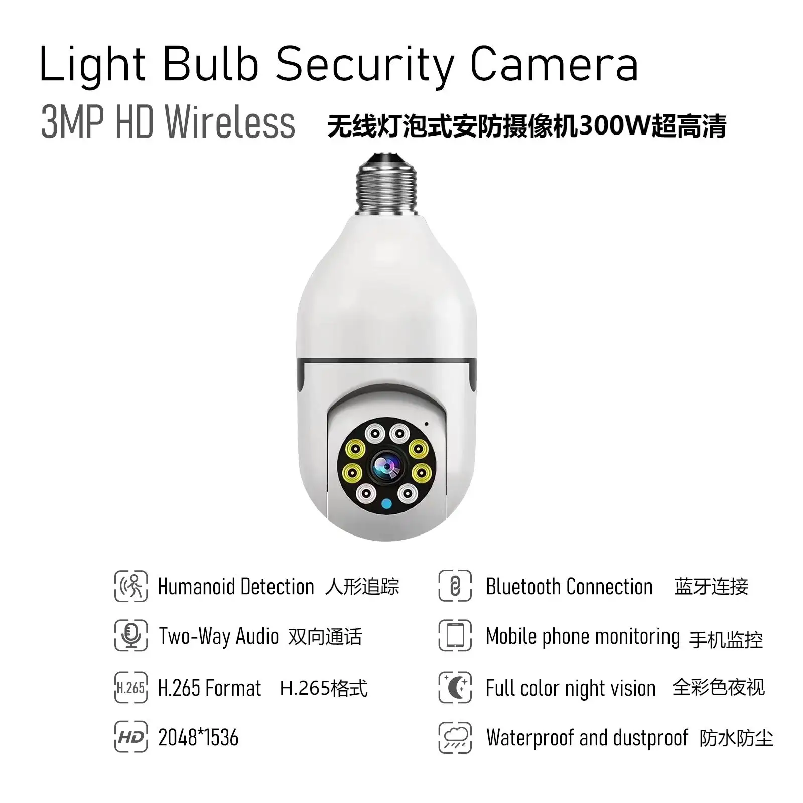 2 million HD pixels Wireless card lamp camera Two-way Video WIFI Camera