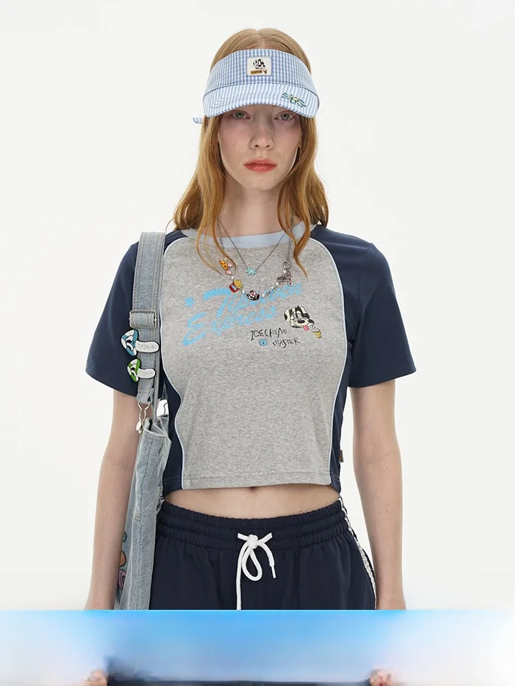 

TIPSEVEN Original Design Fast Food Series Summer Printed Short Sleeve T-Shirt Dual Color Block Youthful Girl New Arrival