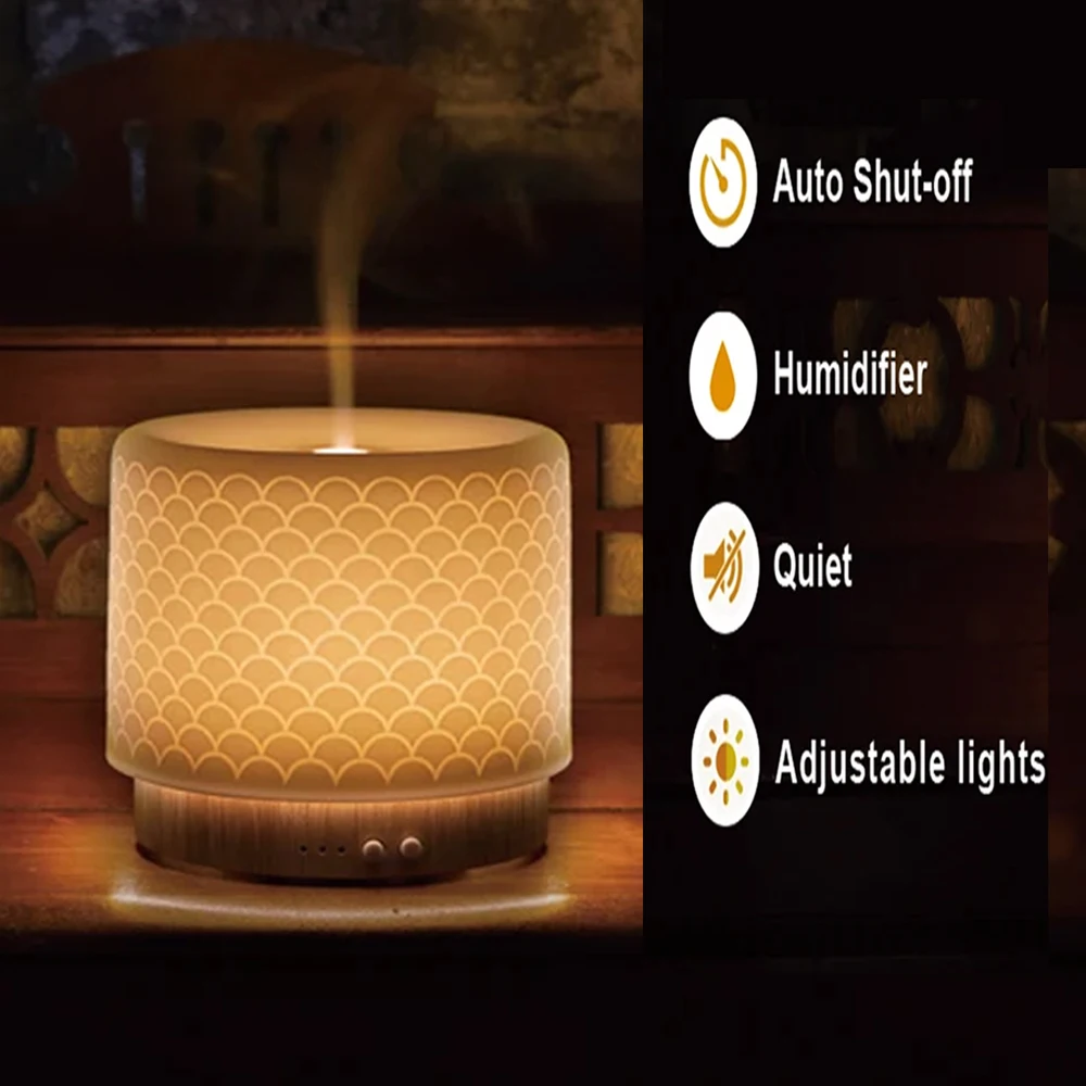 Difusores de Aceites Esenciales para Dormitorio, Humidificador de Aire con 4 Temporizadores, Aromaterapia, Luz Ajustable, Máquina de Cerámica, Accesorios de Decoración para el Hogar
