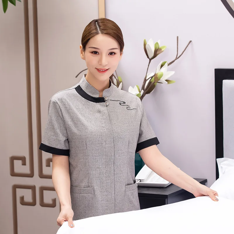 

Cleaning Work Clothes Female Hotel Room Cleaning Aunt Property Cleaning Service Uniform Short Sleeve Linen PA Hotel Housekeeping