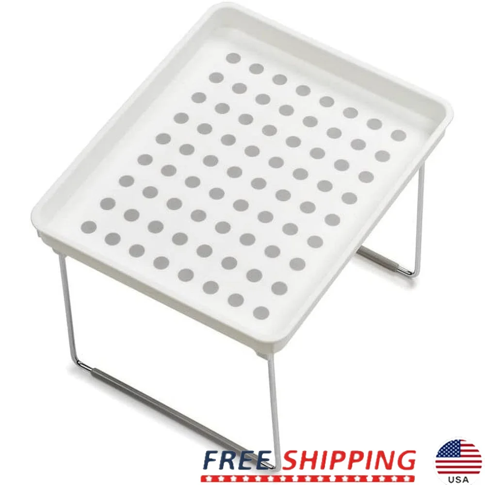 

1-уровневый органайзер для шкафа, нескользящее решение для хранения, мягкая ручка в горошек, вертикальное пространство, максимальный ограничитель, не содержит BPA, прочный пластик